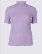 Marks & Spencer Textured Funnel Neck Short Sleeve T-shirt Lilac