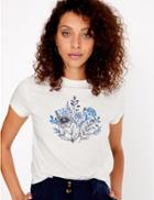 Marks & Spencer Floral Embroidered T-shirt Ivory Mix