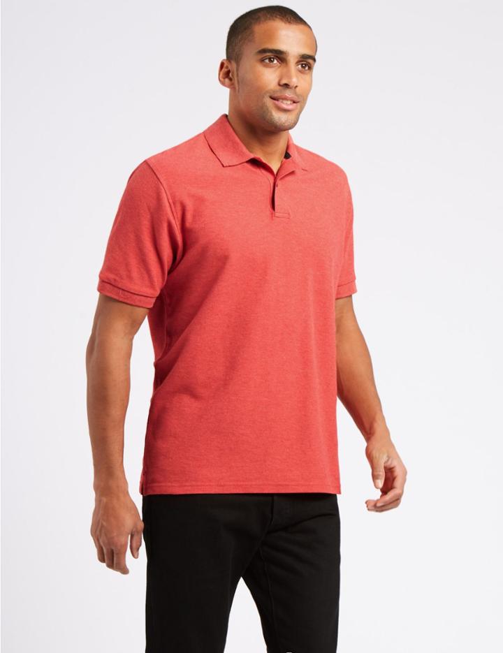 Marks & Spencer Pure Cotton Pique Polo Shirt Flame