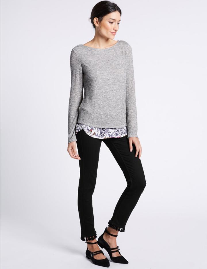 Marks & Spencer Pom Pom Roma Rise Slim Leg Jeans Black