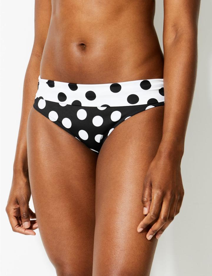 Marks & Spencer Spot Print Roll Top Bikini Bottoms White Mix