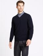 Marks & Spencer Pure Cotton Checked Mock Shirt Jumper Navy