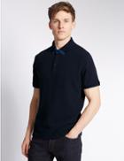 Marks & Spencer Pure Cotton Textured Polo Shirt Navy