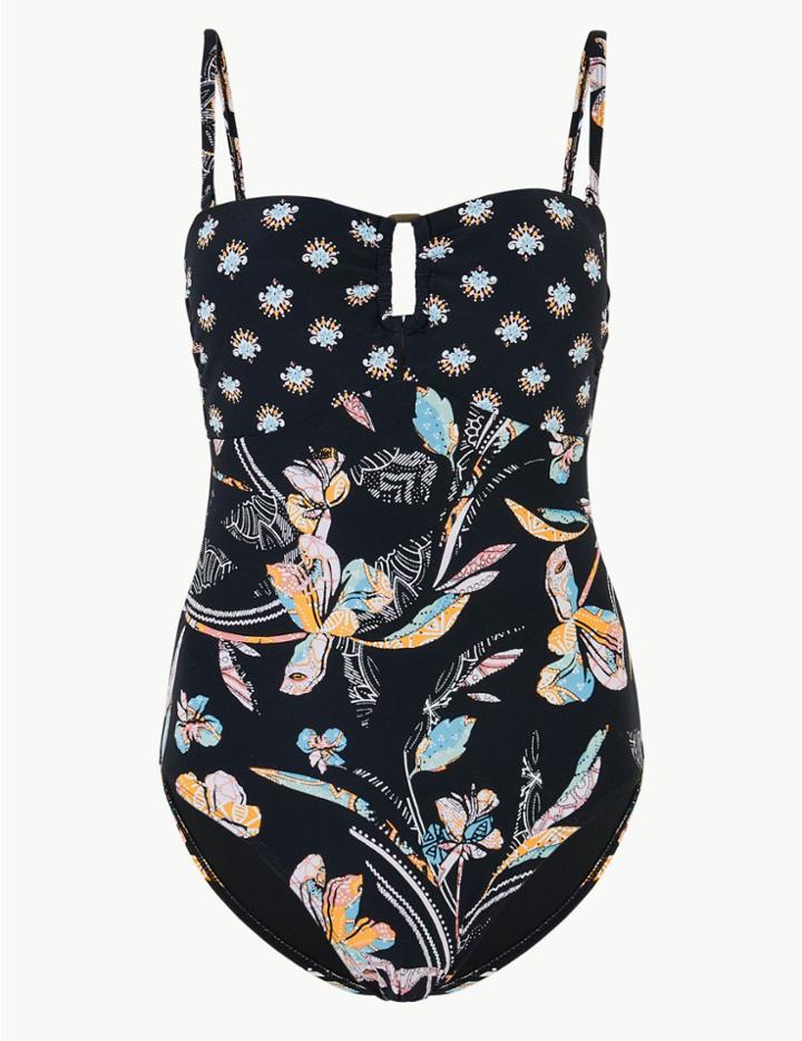 Marks & Spencer Secret Slimming&trade; Floral Print Bandeau Swimsuit Black Mix