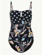 Marks & Spencer Secret Slimming&trade; Floral Print Bandeau Swimsuit Black Mix