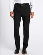 Marks & Spencer Regular Wool Blend Single Pleated Trousers Black