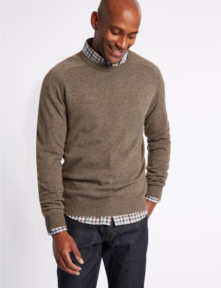 Marks & Spencer Pure Lambswool Crew Neck Jumper Mocha