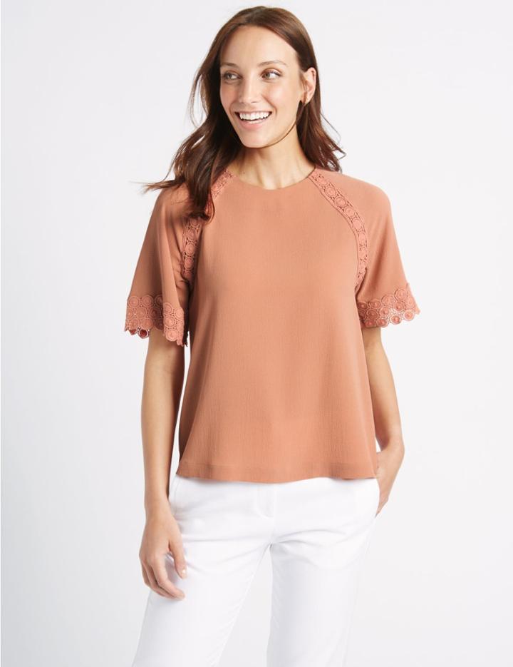 Marks & Spencer Crochet Trim Half Sleeve Shell Top Blush