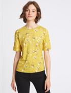 Marks & Spencer Star Print Foil Flared Sleeve T-shirt Lime Mix