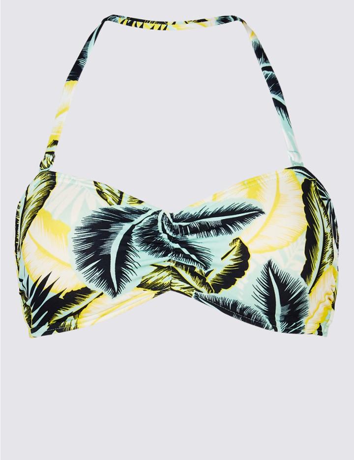 Marks & Spencer Palm Print Bandeau Bikini Top Aqua Mix