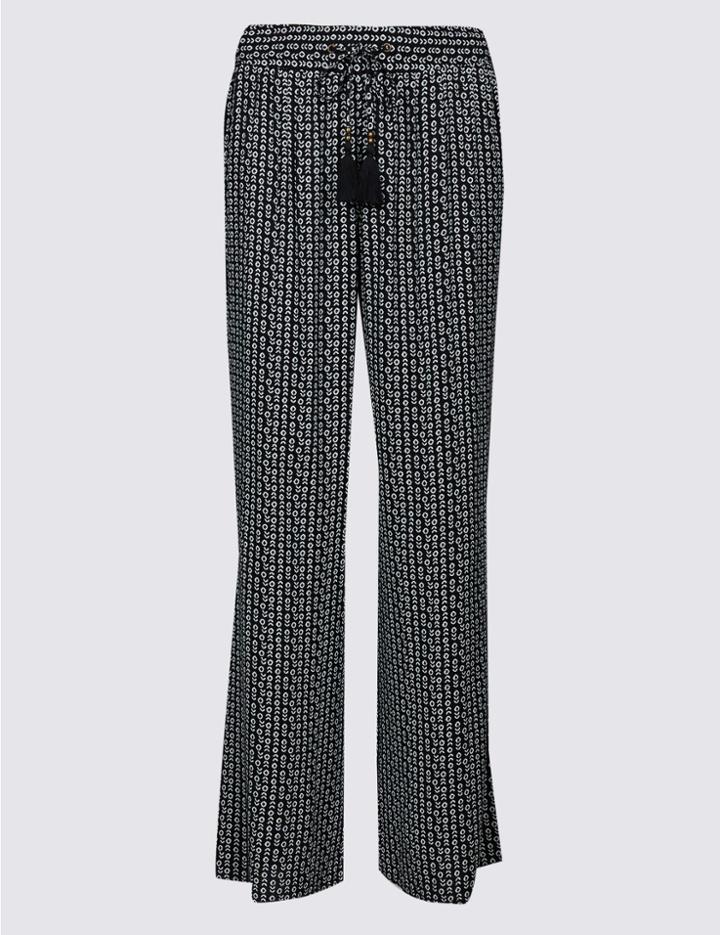 Marks & Spencer Geometric Print Beach Trousers Black Mix
