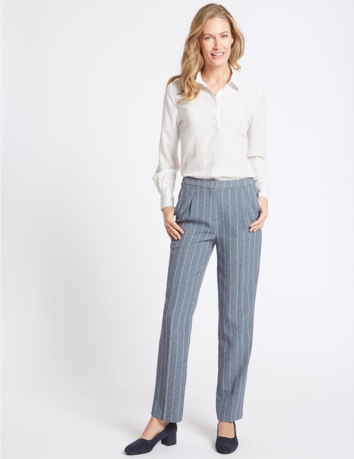 Marks & Spencer Striped Straight Leg Trousers Blue Mix