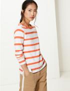 Marks & Spencer Pure Cotton Striped Regular Fit Sweatshirt Orange Mix