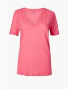Marks & Spencer V-neck Short Sleeve T-shirt Pink