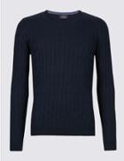 Marks & Spencer Cotton Cashmere Cable Knit Jumper Navy