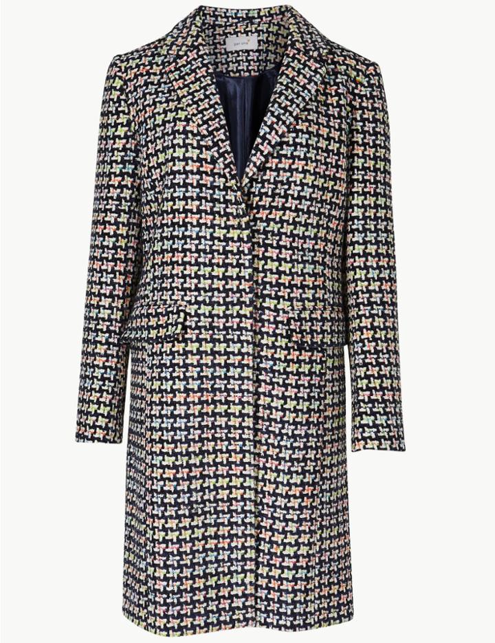 Marks & Spencer Jacquard Single Breasted Coat Navy Mix