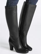 Marks & Spencer Leather Block Heel Knee High Boots Black