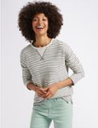 Marks & Spencer Cotton Rich Striped Long Sleeve Top Ivory Mix