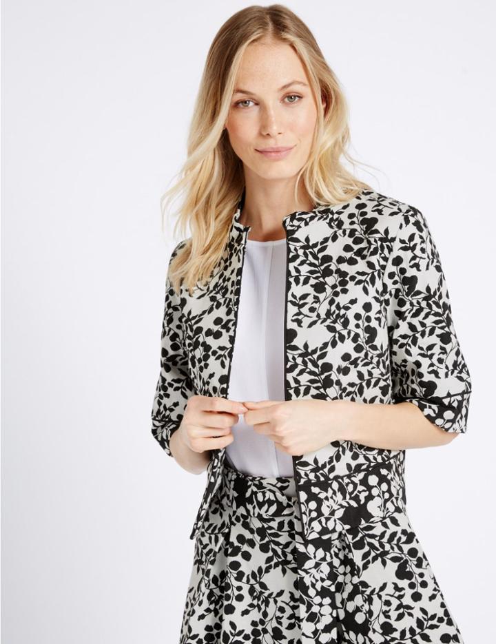 Marks & Spencer Cotton Blend Jacquard Print Jacket Cream Mix