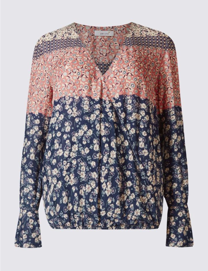 Marks & Spencer Ditsy Print Wrap V-neck Blouse Multi