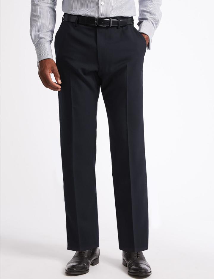 Marks & Spencer Shorter Length Regular Fit Wool Blend Trousers Navy