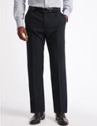 Marks & Spencer Shorter Length Regular Fit Wool Blend Trousers Navy