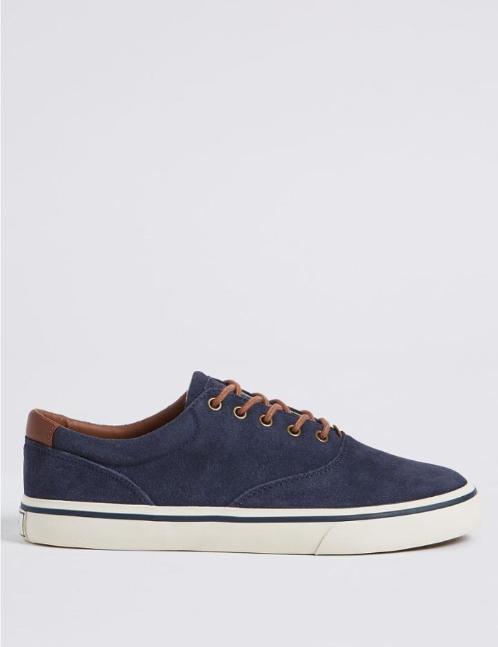Marks & Spencer Suede Lace-up Pump Shoes Navy