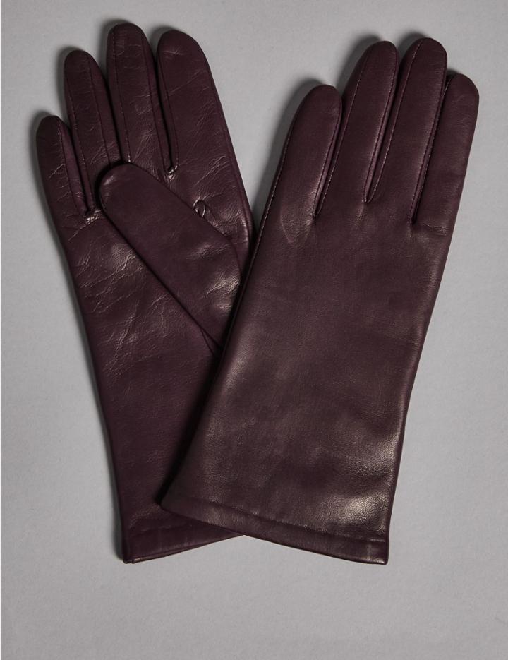 Marks & Spencer Cashmere Lined Leather Gloves Purple