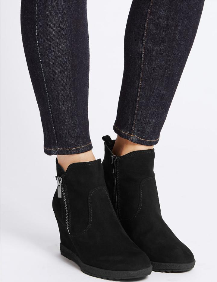Marks & Spencer Wedge Heel Ankle Boots Black