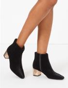 Marks & Spencer Velvet Block Heel Ankle Boots Black Mix