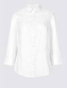 Marks & Spencer Petite Cotton Rich 3/4 Sleeve Shirt Black