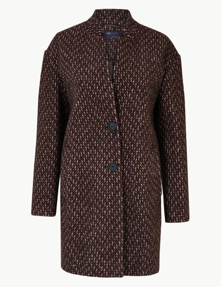 Marks & Spencer Herringbone Cocoon Coat Red Mix