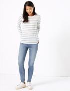 Marks & Spencer Striped Regular Fit T-shirt Ivory Mix