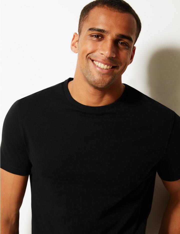 Marks & Spencer Slim Fit Pure Cotton Crew Neck T-shirt Medium Green