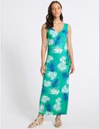 Marks & Spencer Palm Print Slip Maxi Dress Green Mix