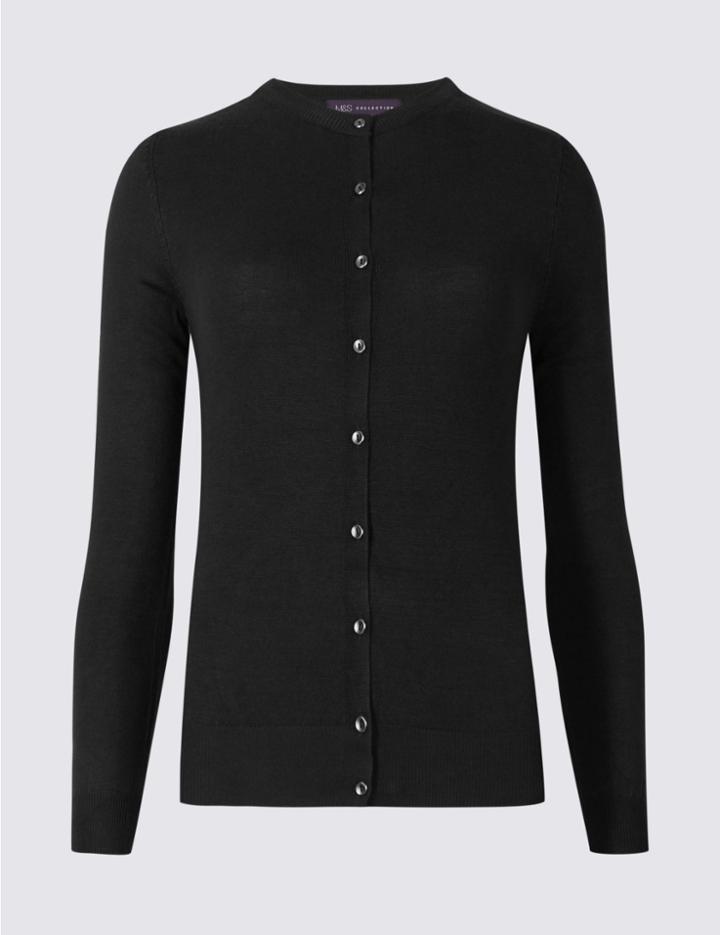 Marks & Spencer Petite Round Neck Cardigan Navy