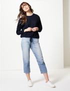 Marks & Spencer Textured Relaxed Fit Long Sleeve Top Navy