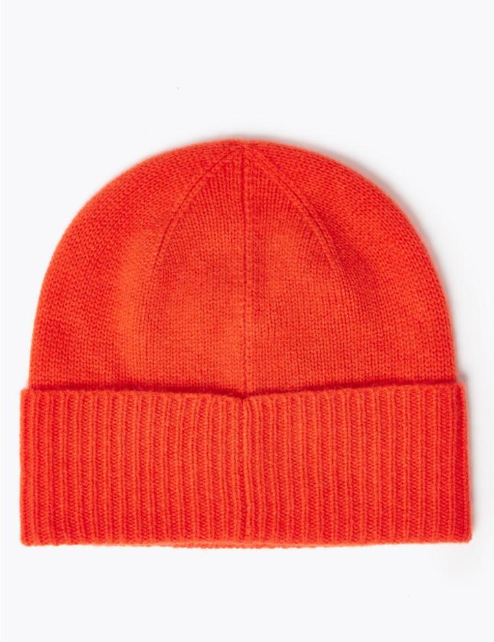 Marks & Spencer Pure Cashmere Turned Up Beanie Dark Orange