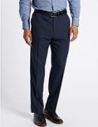 Marks & Spencer Regular Wool Blend Flat Front Trousers Indigo Mix