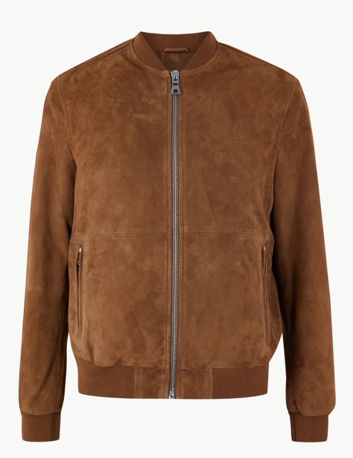 Marks & Spencer Suede Baseball Jacket Tan