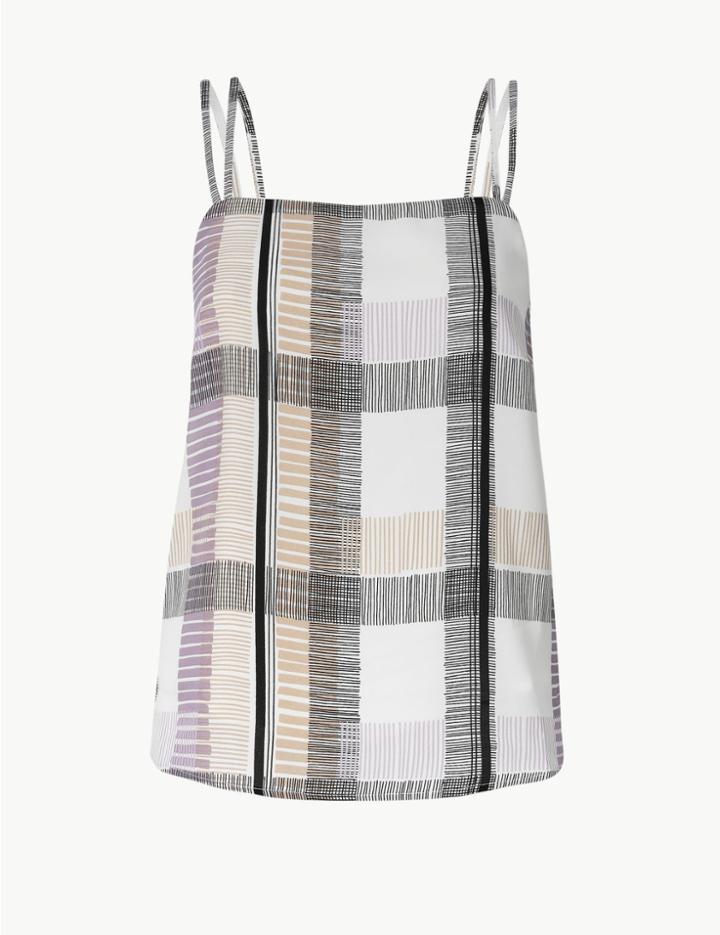 Marks & Spencer Petite Checked Square Neck Camisole Top Ivory Mix