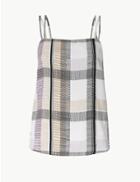 Marks & Spencer Petite Checked Square Neck Camisole Top Ivory Mix
