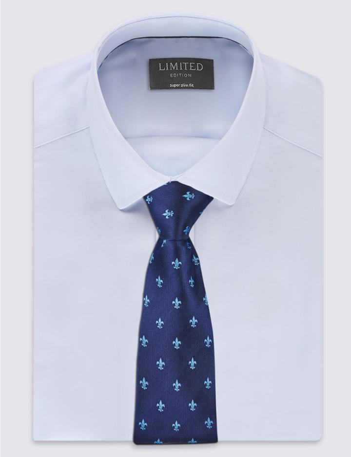 Marks & Spencer Pure Silk Geometric Print Tie Periwinkle