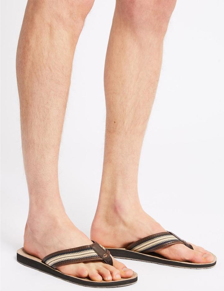 Marks & Spencer Striped Detail Slip-on Flip Flops Neutral