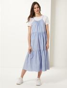 Marks & Spencer Pure Cotton Striped Slip Midi Dress Blue Mix
