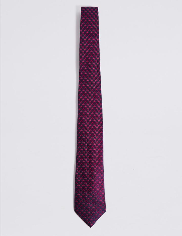 Marks & Spencer Pure Silk Mini Flamingo Tie Magenta
