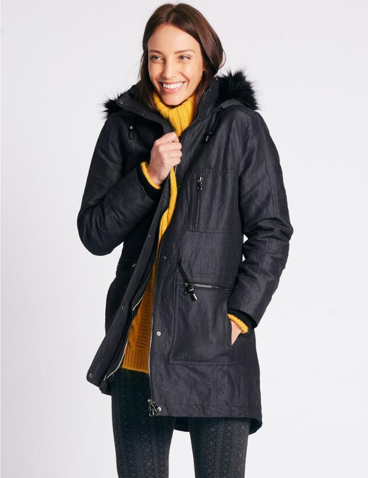 Marks & Spencer Metallic Drawstring Waist Padded Parka Navy