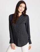 Marks & Spencer Printed Long Sleeve Blouse Navy Mix