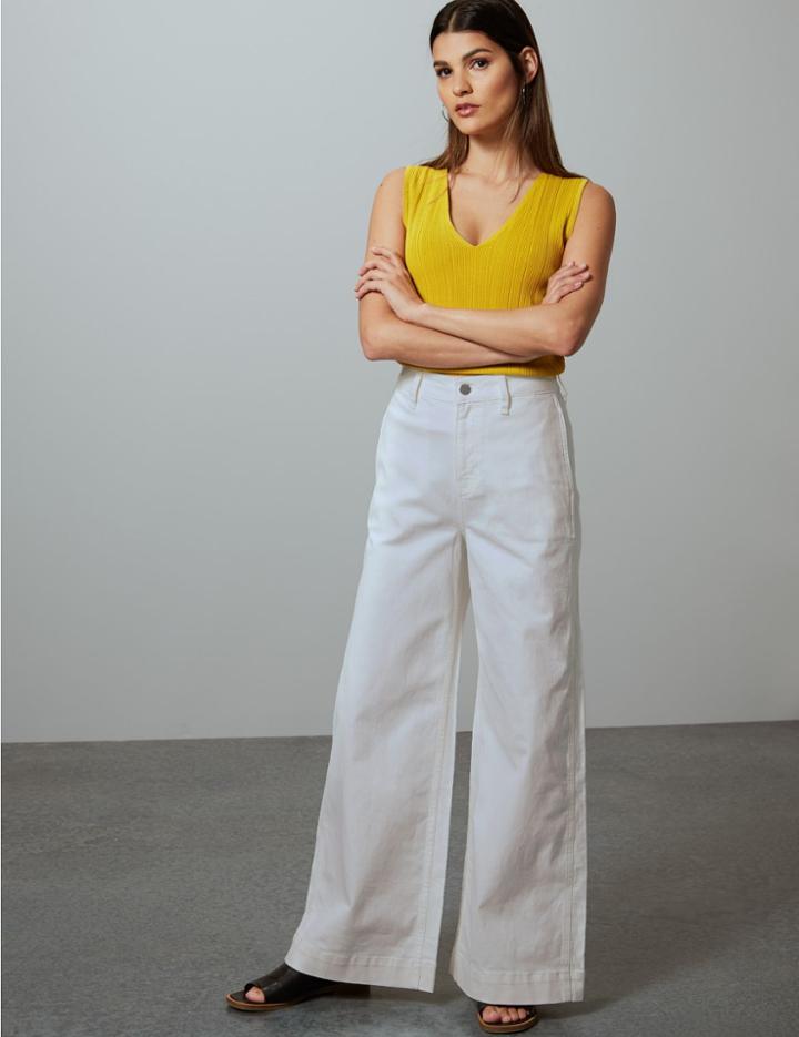 Marks & Spencer Mid Rise Wide Leg Ankle Grazer Jeans Ecru