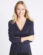 Marks & Spencer Glitter V-neck Long Sleeve Cardigan Navy Mix